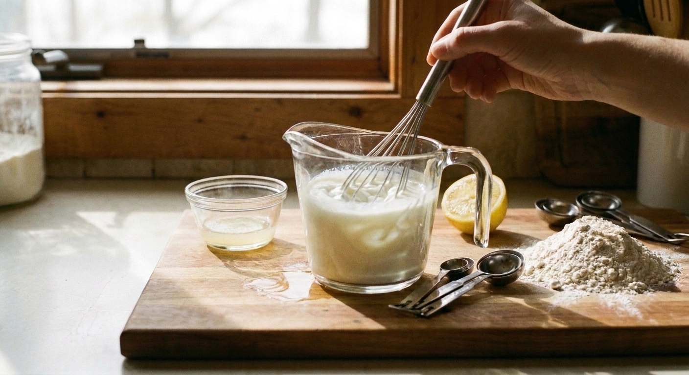 Cream of tartar being whisked into a measuring cup of milk until smooth